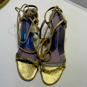 Anya Hindmarch Gold Heels with wrap ankle tie